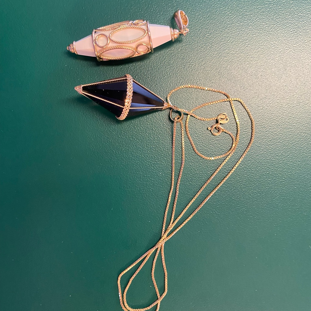 Pair Of White Agate And Smoky Quartz Points Pendant And Necklace